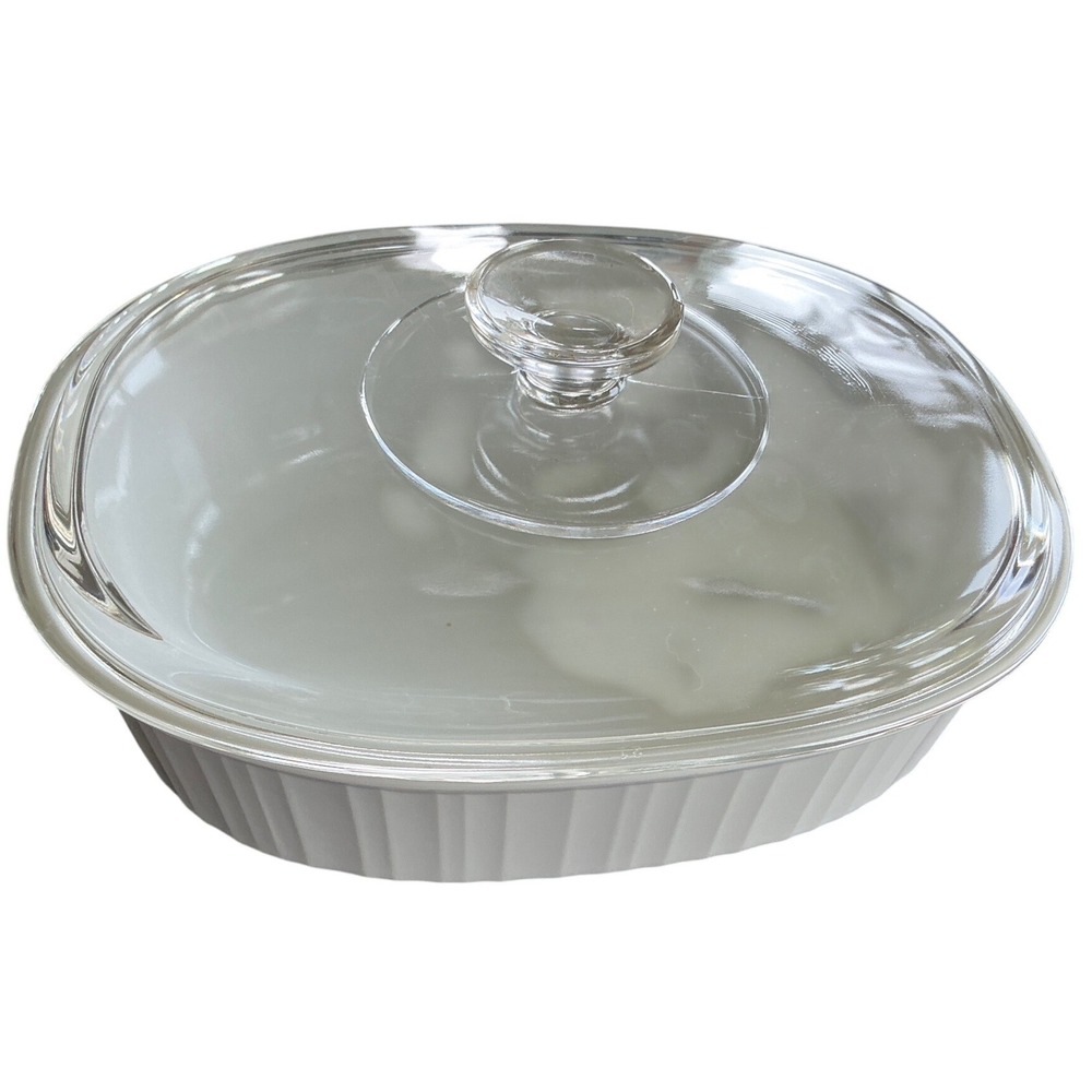 CorningWare Vintage French White Oval Casserole Dish with Pyrex Glass Lid 2.5 Qt